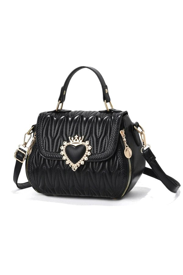 Pluspup Heart Accent Quilted Crossbody Bag with Top Handle