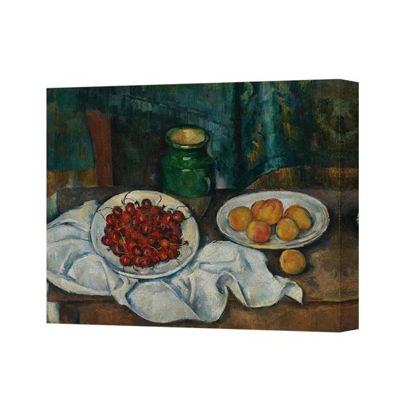 Benjamin Tate Design Still Life Fruit Canvas Print Cherries And Peaches On Tablecloth