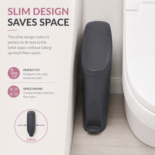 ProWashroom Sanitary Bin 20L Slimline Washrooms Toilets Hygienic Disposal Pedal Container Bins for Female Ladies And Baby Hygiene Products x4