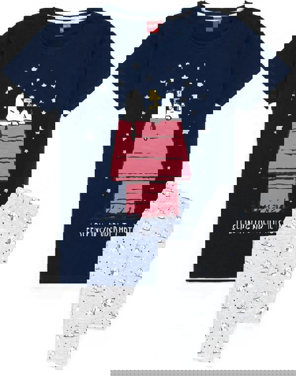 Peanuts Womens Blue Snoopy Short Sleeve Long Leg Pyjama Set