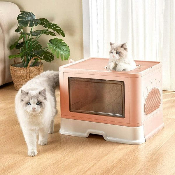 Enclosed Folding Plastic Cat Litter Box with Scoop Living and Home