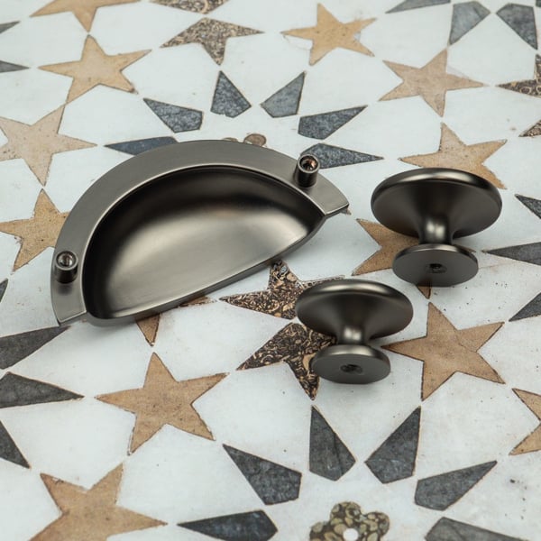 Handle & Home Gun Metal Grey Cup Handle & Matching Knobs