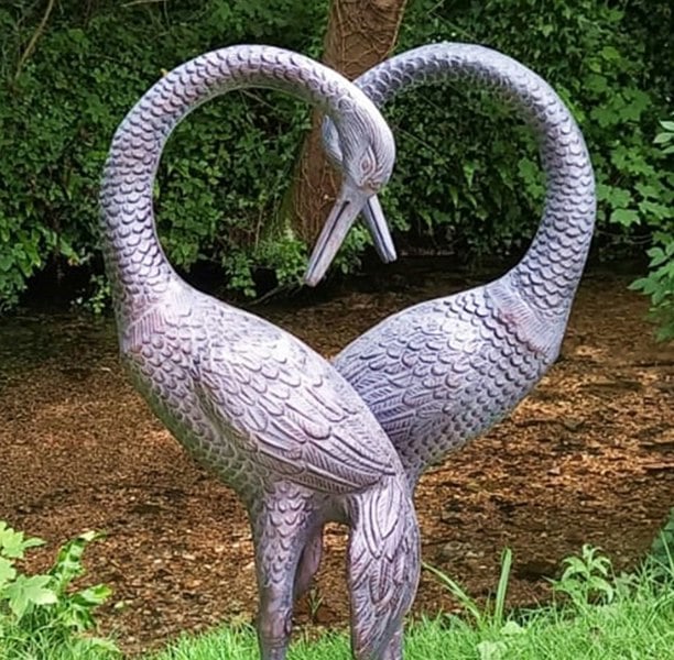 Inspirational Gifting Pair of Love Cranes Garden Ornaments Aluminium with Bronze Finish 1m tall