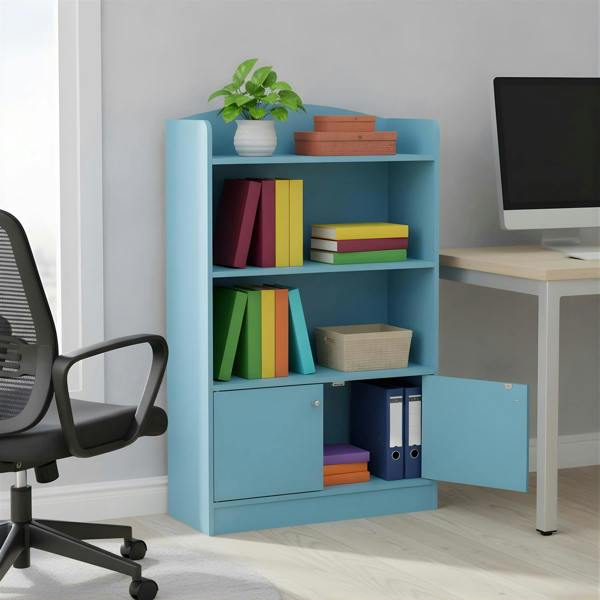 WALPLUS KidKanac Bookshelf with Storage Cabinet, Light Blue | Premium Home Interior Decoration