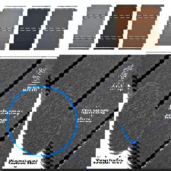 Oseasons Polydeck (Pack of 12) Woodgrain-Effect 30x30cm Decking Tiles in Black