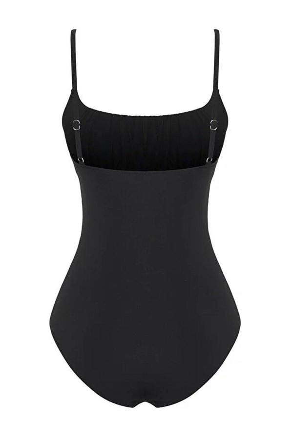 WOVCOR Square Neck Draped Hipster Swimsuit