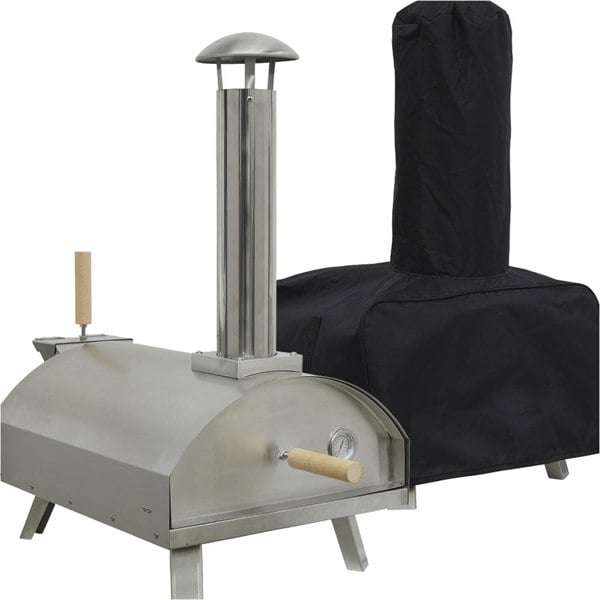 14" Portable Wood-Fired Pizza Oven Smoker & Cover Stainless Steel Outdoor Garden