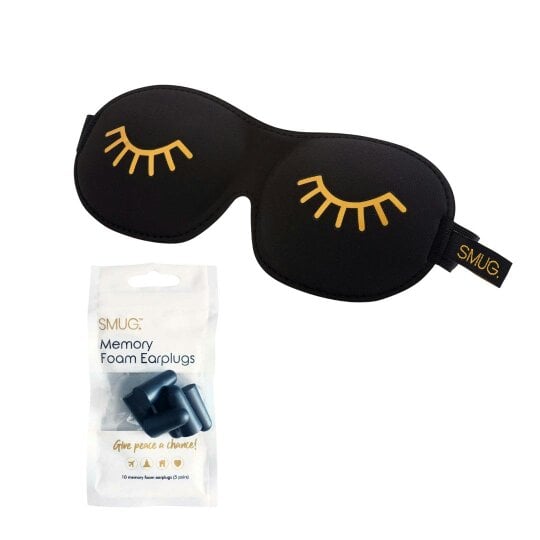 SMUG Contoured 3D Blackout Sleep Mask - Wink Print, Black - Sleep Mask & Black Earplugs