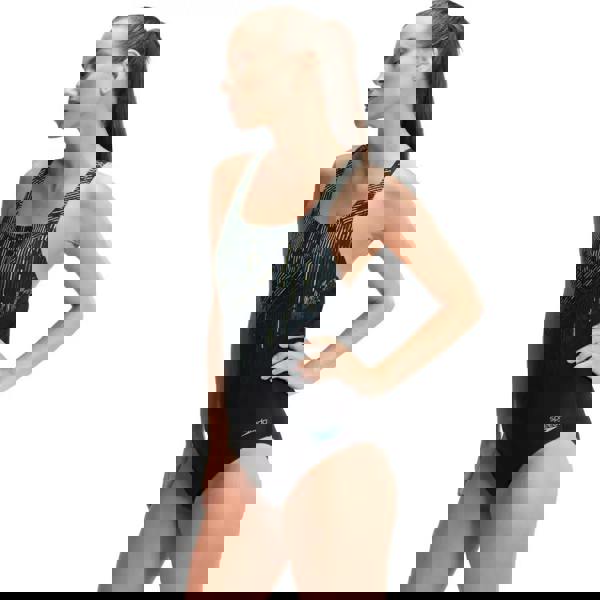 Speedo digital printed Medalist black green one-piece swimsuit