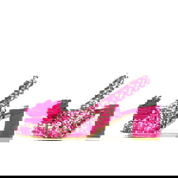 Embassy London Velora - Pink - Mid heel sling back sandal with woven leather upper and satin bow