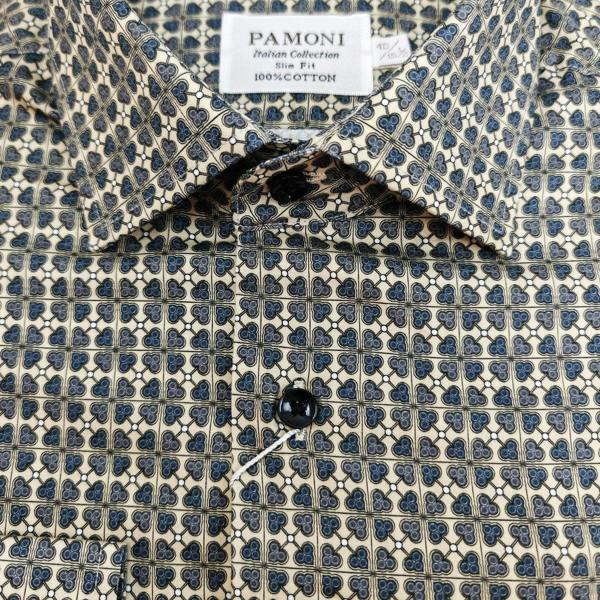 Men’s Beige & Navy Geometric Print Slim Fit Shirt
