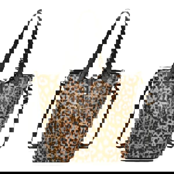 Kitise Leopard Print Bucket Tote Shoulder Bag Detachable Strap