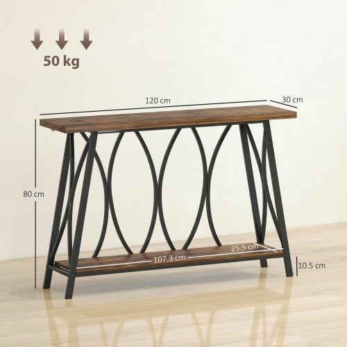 Wyld Haus Raneve Metal And Wooden Rustic Brown 2 Tier Industrial Console Table 120 x 30 x 80cm
