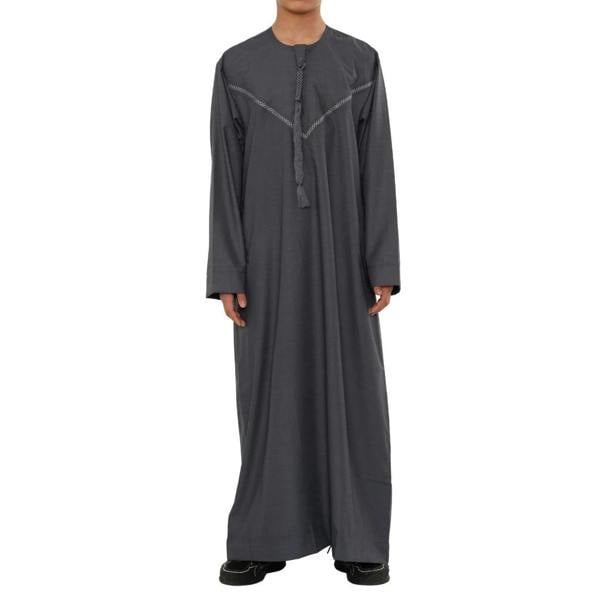 HM10 - Boy's Thobe Emirati Omani Zipped Jubba - Grey - Thobez - 49