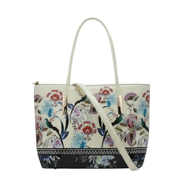Kitise Elegant Floral Print Patent Leather Tote Shoulder Bag