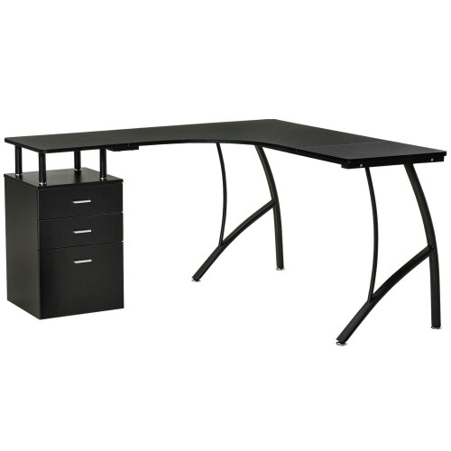 Wyld Haus Keba 143cm Metal Black Industrial L Shaped Desk With Storage Drawer