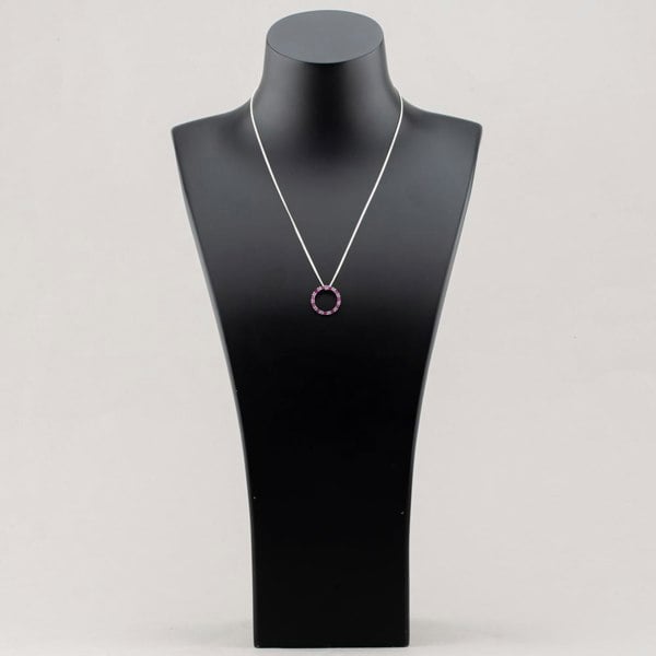 T. H. Baker Sterling Silver Red Cubic Zirconia Circle Pendant Necklace S6674