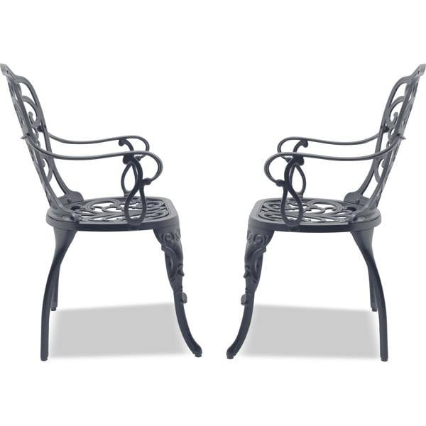 Homeology BANGUI 2-Large Garden and Patio Bistro Chairs with Armrests in Cast Aluminium Grey