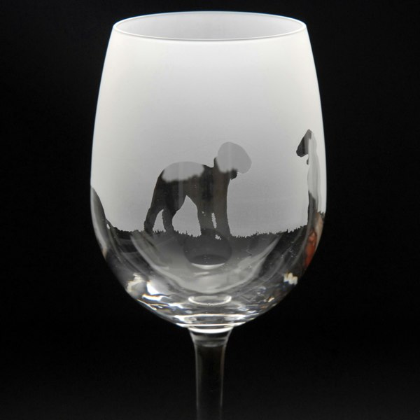 Glyptic Glass Art Bedlington Terrier Dog Crystal Wine Glass - Hand Etched/Engraved Gift