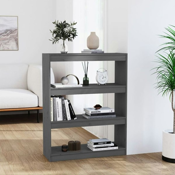 Berkfield Book Cabinet/Room Divider Grey 80x30x103.5 cm Solid Wood Pine