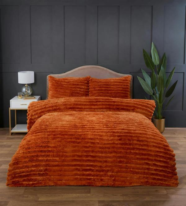 Rabbit Fur Burnt Orange Duvet Cover Set