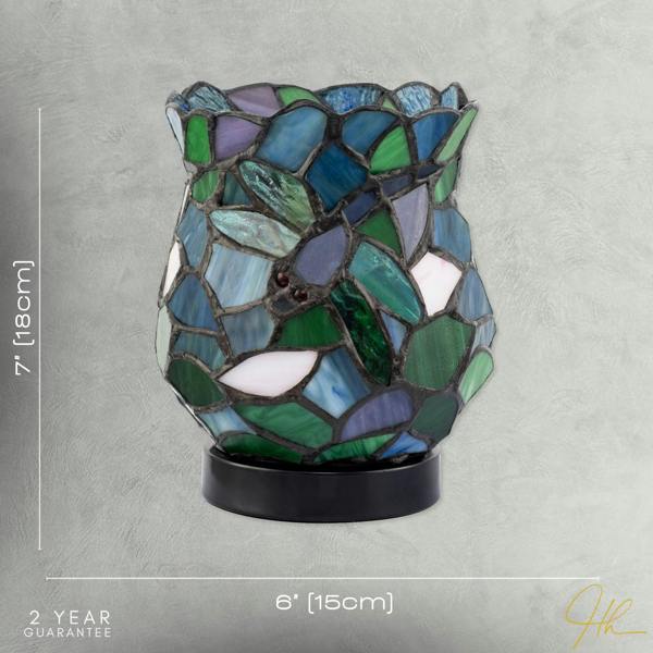 Dragonfly Themed Open Top Blue and Green Stained Glass Tiffany Lamp Image 7