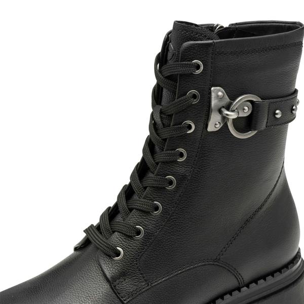 Tamaris Womens Fashion Black Leather Lace-Up Zip Combat Ankle Boots