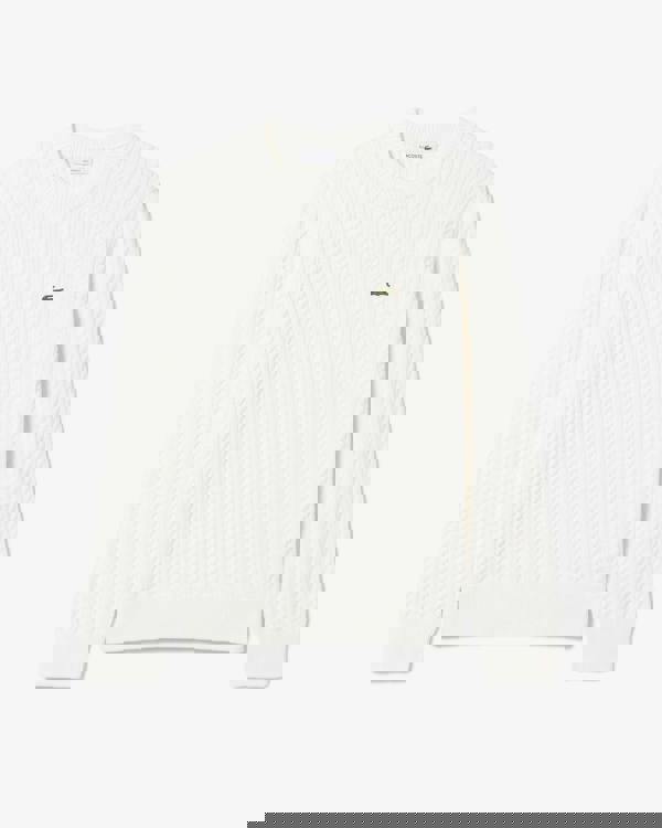 Lacoste Cable Knit Mens Cotton Jumper - Flour/Green