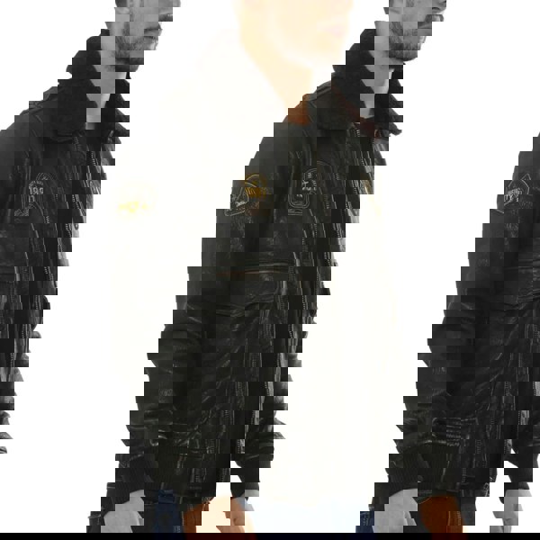 Leather Company Men's Leather Bomber Jacket Fur Collar Aviator Coat