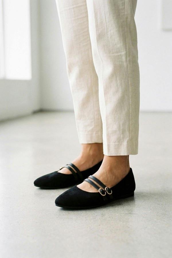 ikrush Saoirse Faux Suede Double Buckle Strap Ballet Flats