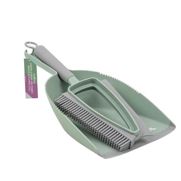 JVL Rubber Dust Pan And Brush - Green