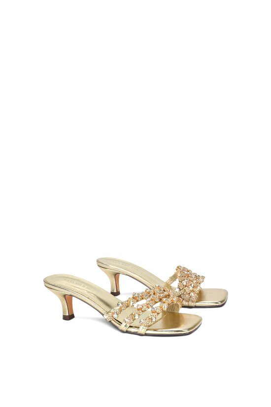 XY LONDON Mid Stiletto Heel Diamante Strappy Heeled Mules