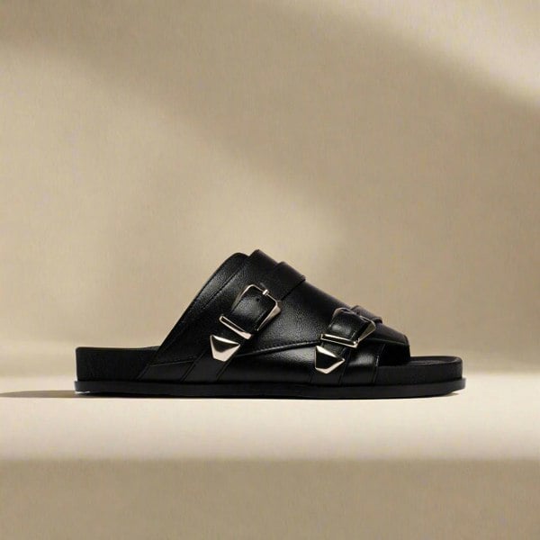 Lily black leather sandal side view