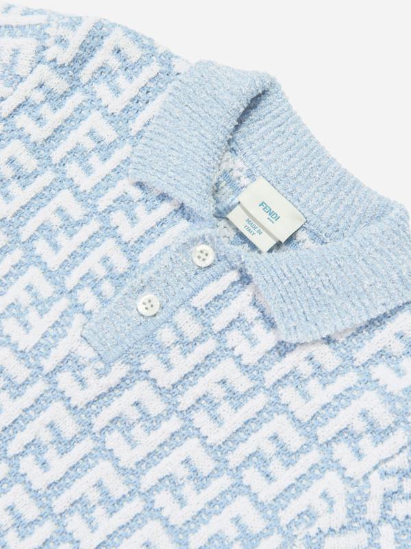Fendi Kids Fendi Boys FF Logo Knit Polo Shirt in Blue