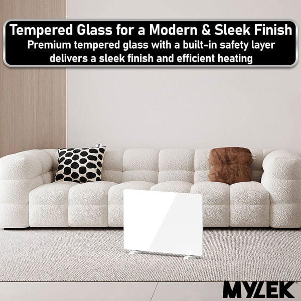 Mylek Radiator Glass Panel Heater White Slimline, Wifi Enabled Smart APP