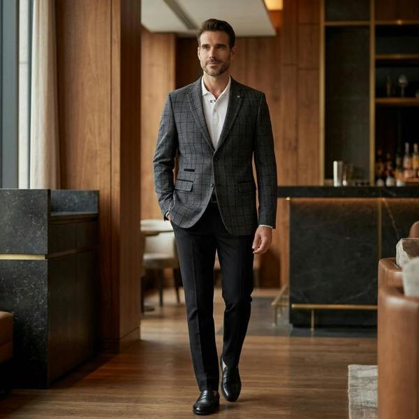 TruClothing IM11 - Men's Check Slim Fit Two-Button Blazer