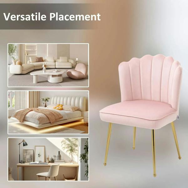 Pink accent chair with curved shell back and gold legs
