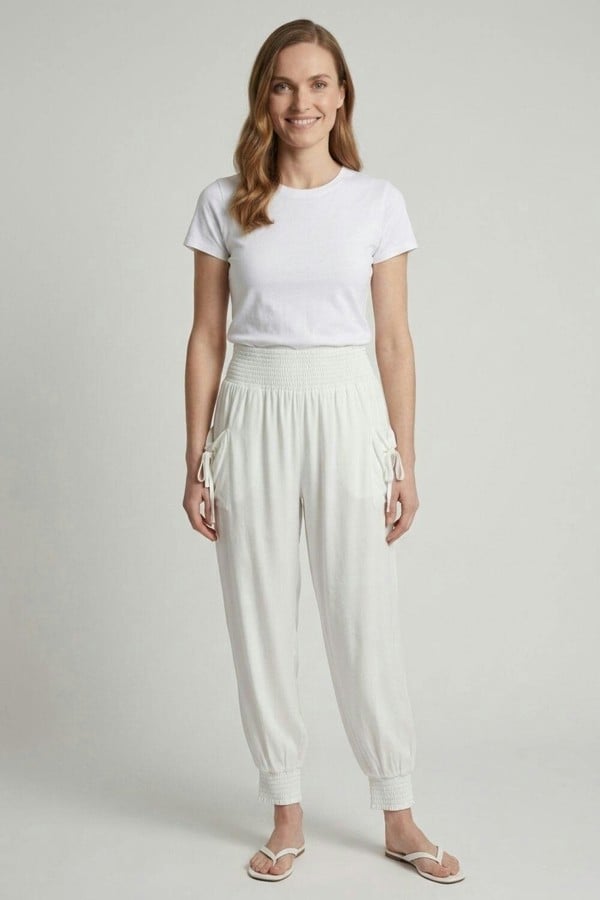 Izabel London High Waist Pull On Tapered Pants - White