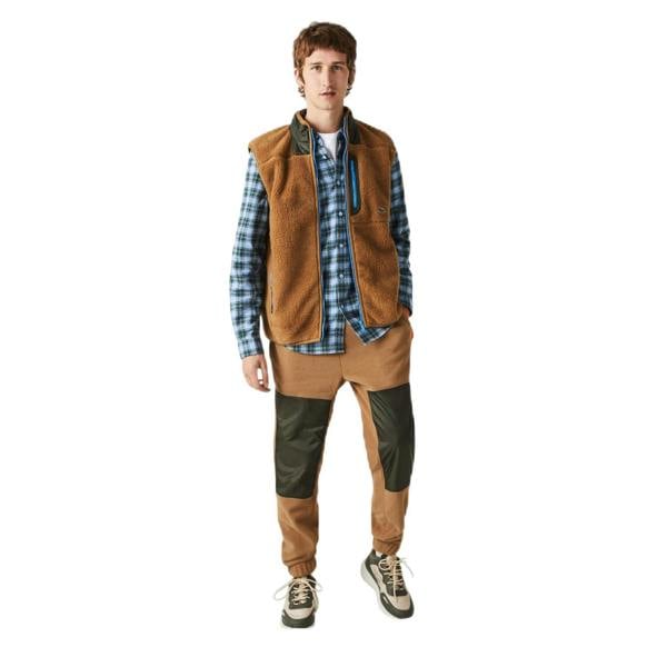 Lacoste Mens Sherpa Logo Fleece Gilet - Brown - 