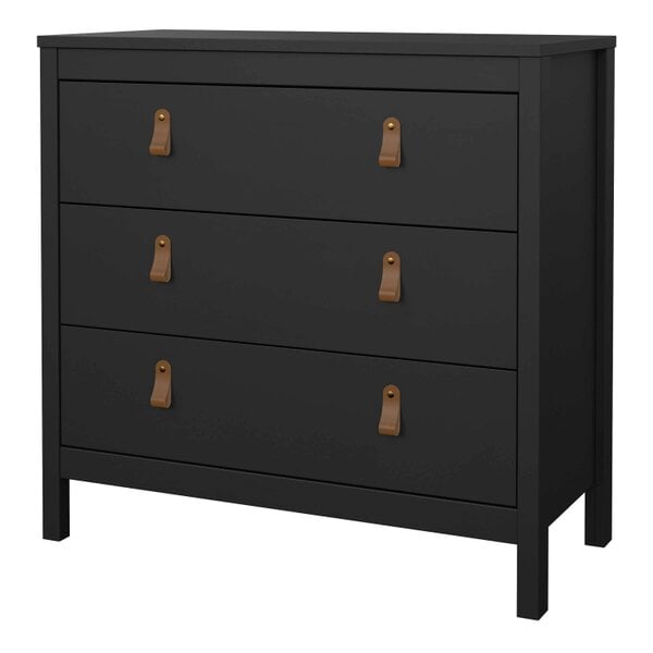 Wyld Haus Wildberry Matt Black Chest 3 Drawers Leather Handles