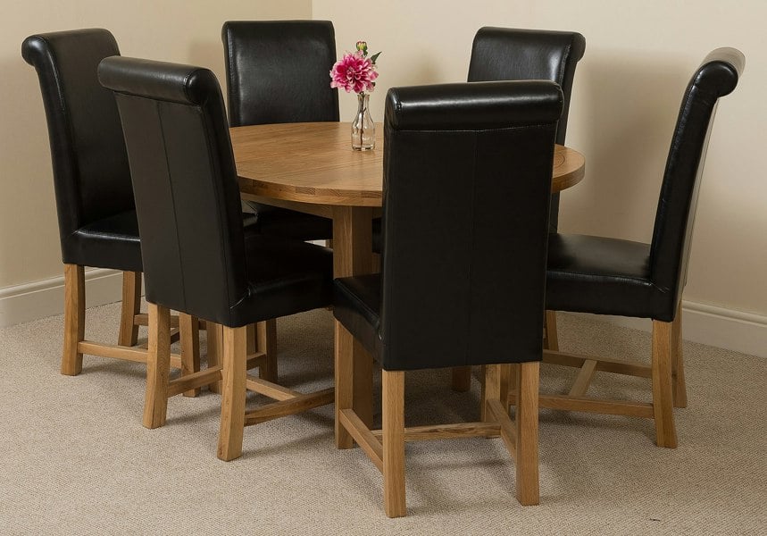 That's Furniture Edmonton Round Extendable Oak Dining Set with Washington Leather Chairs