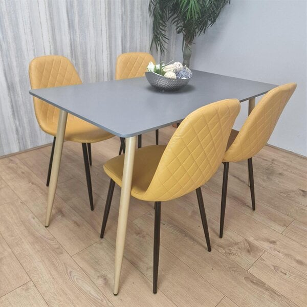 Kosy Koala Modern Rectangle Dark Grey Dining Table Set With 4 Mustard Chairs Dining Room Furniture
