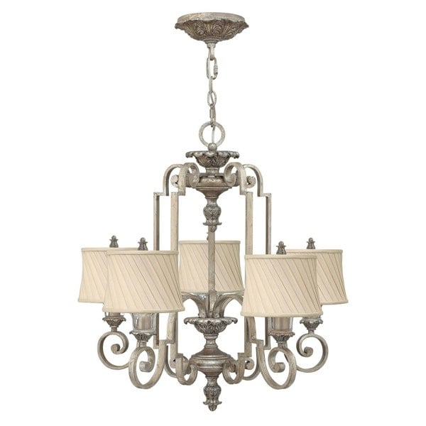 5 Bulb Chandelier Hanging Pendant LIght Silver Leaf LED E14 60W Bulb Loops