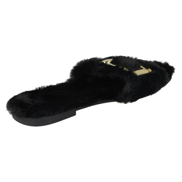 Spot On Ladies Spot On Flat Fur Mules F00140