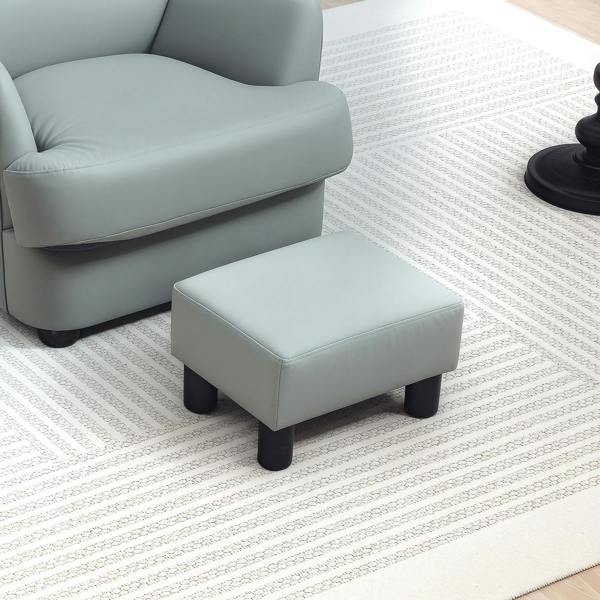 HOMCOM Chic Linen/PU Footstool Ottoman Cube with 4 Plastic Legs - Grey - PU Leather