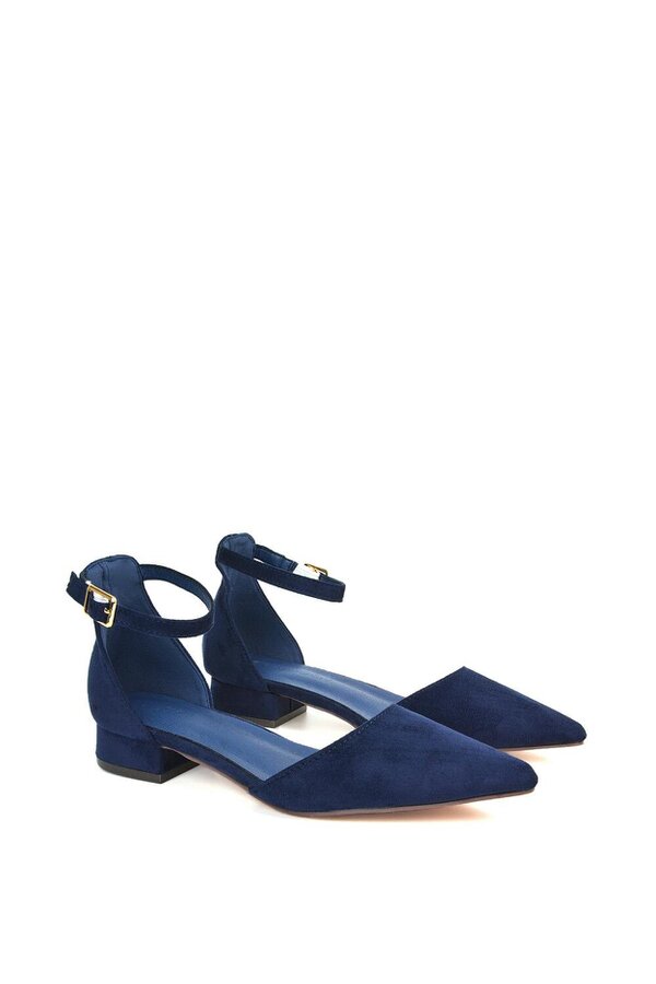 XY LONDON Low Heel Flat Pointed Toe Ankle Strap Court Shoes