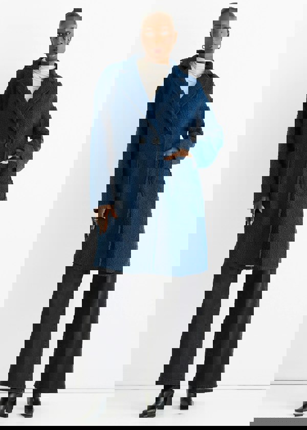 Gini London Navy Shearling Mid Length Double Breasted Jacket