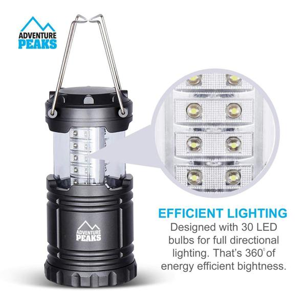 Adventure Peaks Camping Lantern Battery Operated 2 Pack - 300 Lumen COB Camping Lamp Collapsible Tent Light with Handle