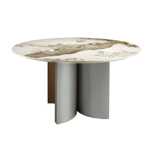 Angel Cerdá Round dining table in porcelain marble, walnut and silver-coloured wood 1148