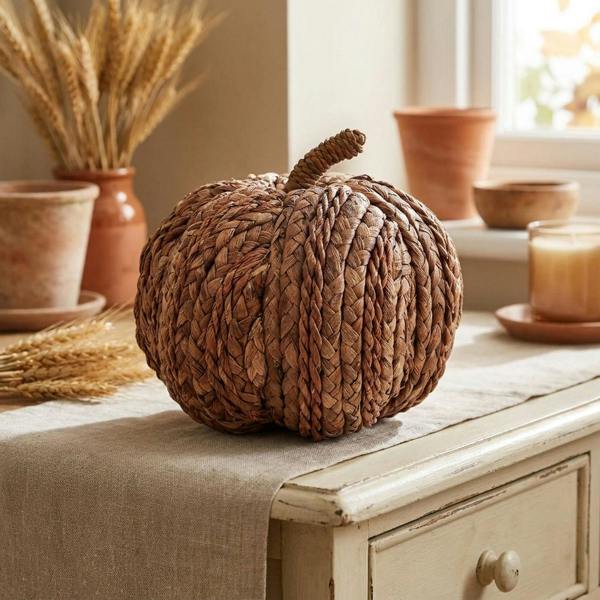 Garden Greatness Woven Natural Straw Pumpkin Ornament